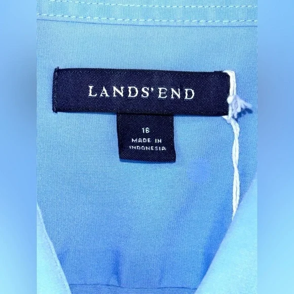 Lands’ End Mens Size 16 Solid Blue Long Sleeve Button Down Casual Collared Shirt - Picture 6 of 9